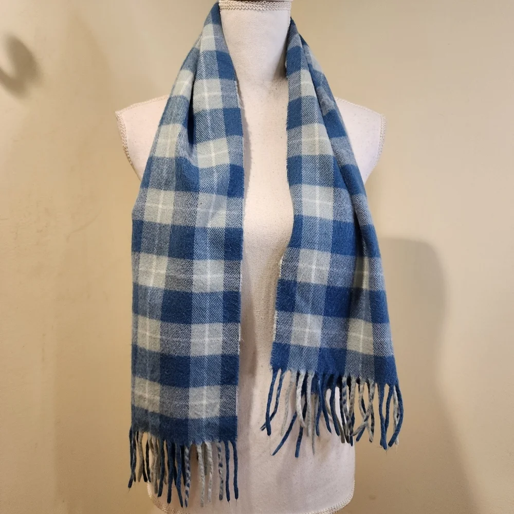 CHRISTIAN DIOR Blue and White Plaid Scarf